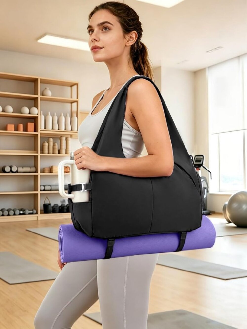 Stylish Gym Bag for Women with Shoe & Wet Compartments, Yoga Mat Holder Included - Picture 2 of 8